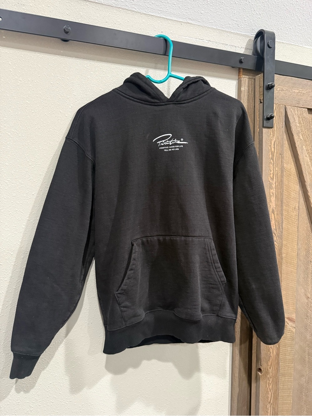 Primitive Black Pullover Hoodie with White Script Logo - Men